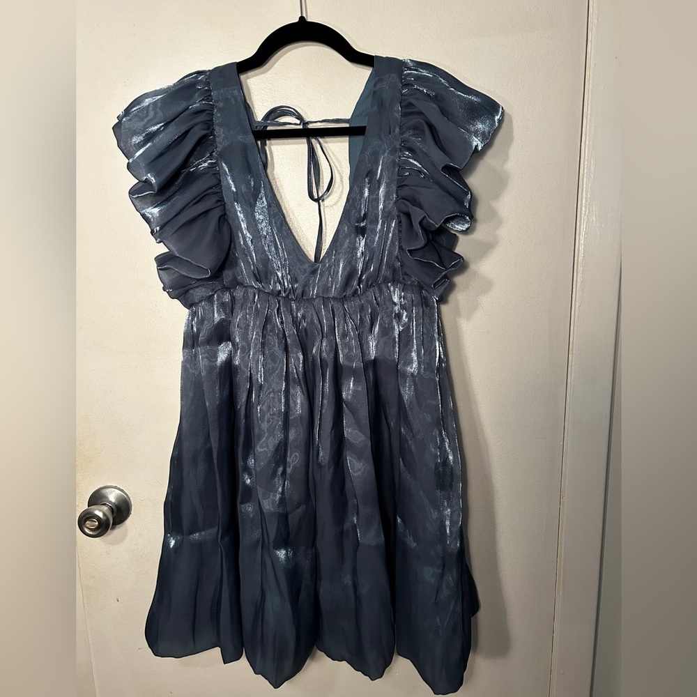 Lulu's Metallic Gray Halter Dress